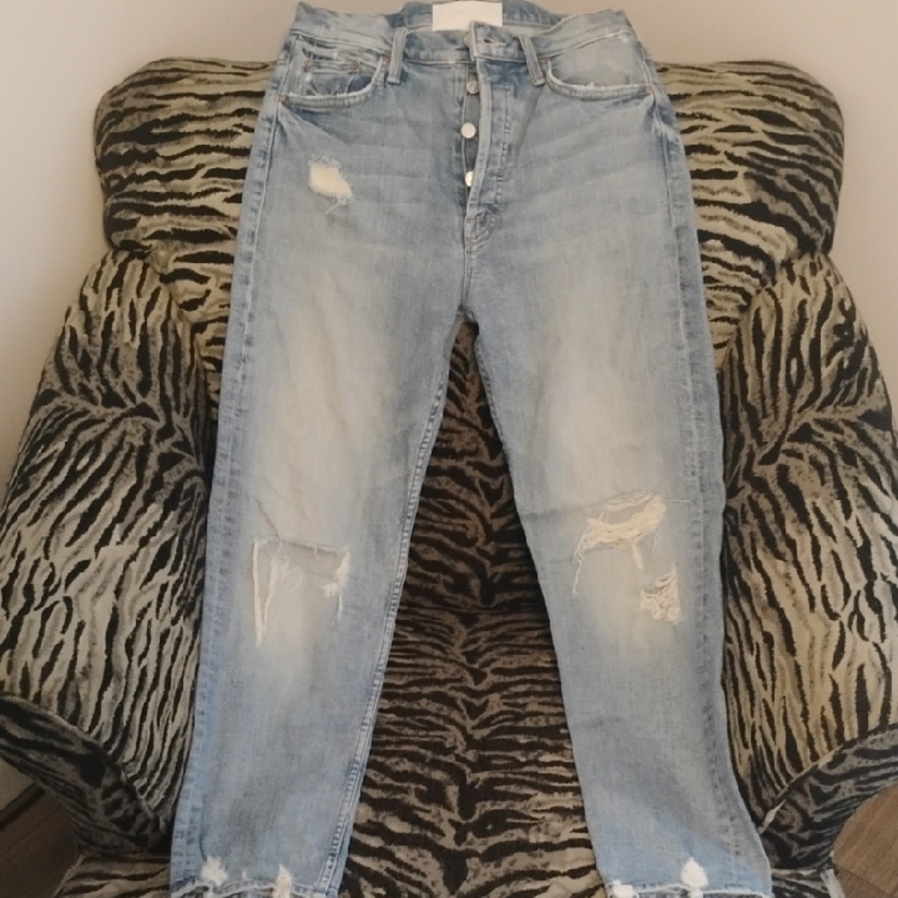 MOTHER Light Blue Distressed Boyfriend Jeans